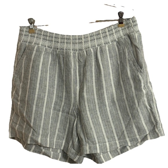 Briggs Shorts Womens Large Black Linen Blend Pull On Boho Festival Striped - Picture 2 of 5